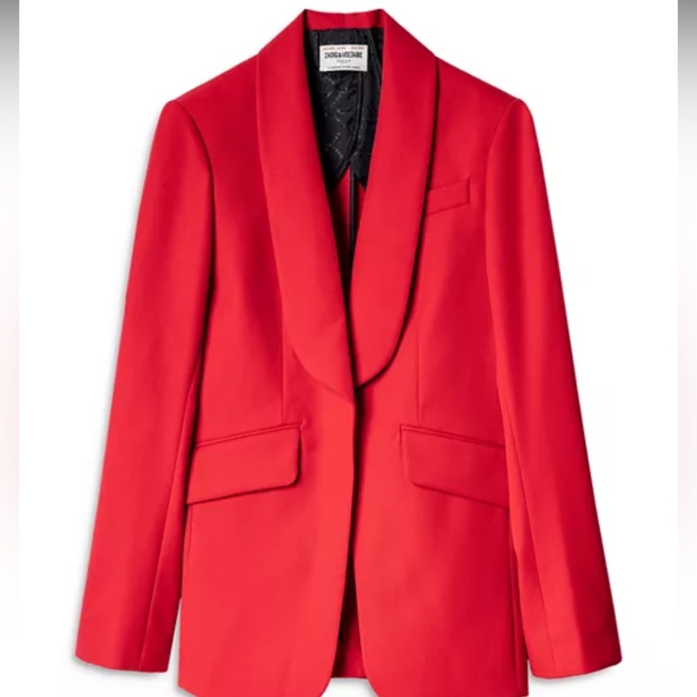 NWT $598 Zadig & Voltaire Date Gabardine Blazer Jacket Size 34 Red Wool Blend - Picture 6 of 16